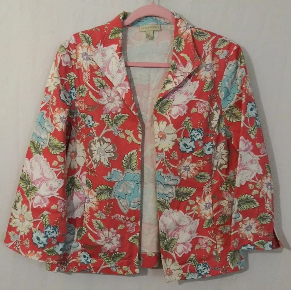 Appleseed's Coral Floral Blazer.  Size XL.  NWOT.  Stretch poplin cotton.